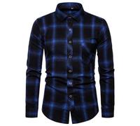 Chemise de bûcheron à carreaux pour homme, coupe classique, à manches longues, en flanelle, à carreaux, style décontracté, pour affaires, bureau, travail, Oxford avec poches, F-bleu., M