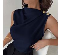 Chemise de bureau blanche ajustée sans manches avec col plissé asymétrique et boutons métalliques, élégante, vintage et moderne pour le quotidien, nouvelle arrivée pour la Saint-Valentin, printemps/ét