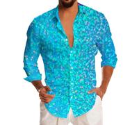 Chemise de carnaval décontractée à manches longues pour homme avec revers boutonné, haut élégant, respirant, confortable, coupe décontractée pour un usage quotidien, une fête, 01#_Bleu ciel, XL