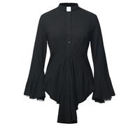 Chemise de clergé pour femme avec col à onglet Ministre Prêtre évasé à manches longues irrégulier, Noir , XL
