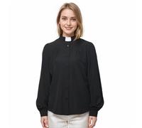 Chemise de clergé pour femme, chemise de prêtre à manches longues boutonnée, chemisier ministre décontracté avec col à languette, noir, Taille M