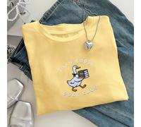 Chemise de club de lecture de l'oie brodée, t-shirt confortable de lecteur en couleur, cadeau pour les amateurs de livres, t-shirt rond à col rond brodé pour les amateurs de livres L,M,S,XLCartoon,Let