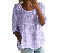 Chemise de compression pour femme - T-shirt imprimé à manches mi-longues et col rond - T-shirt à manches 3/4 - Grande taille - T-shirt à manches courtes pour femme, violet, S