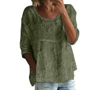 Chemise de compression pour femme - T-shirt imprimé à manches mi-longues et col rond - T-shirt à manches 3/4 - Grande taille - T-shirt à manches courtes pour femme, Vert noir, L