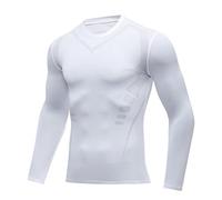 Chemise de compression pour homme à manches longues - Couche de base athlétique - T-shirt d'entraînement à manches longues en coton, blanc, S