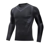 Chemise de compression pour homme à manches longues - Couche de base athlétique - T-shirt d'entraînement à manches longues en coton, Noir , L