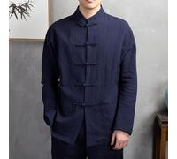 Chemise de costume chinois Tang pour homme avec bouton sur le devant et col montant, convient pour un usage quotidien et l'entraînement aux arts martiaux (taille 2XL, bleu marine)