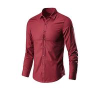 Chemise de Cotton Blend pour Homme, Manches Longues Slim Fit, Chemise Business Homme Élastique et Formelle, Boutonnées Couleur Unie Col Montant, Tee Shirt Basiques Détendu en Forme