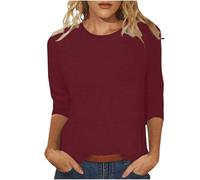 Chemise de course à manches longues pour femme, couleur unie, col rond, manches sept points, haut de Noël, combinaison pour femme, Rouge, XXL
