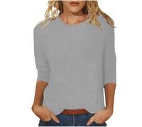 Chemise de course à manches longues pour femme, couleur unie, col rond, manches sept points, haut de Noël, combinaison pour femme, gris, L