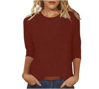 Chemise de course à manches longues pour femme, couleur unie, col rond, manches sept points, haut de Noël, combinaison pour femme, café, 4XL