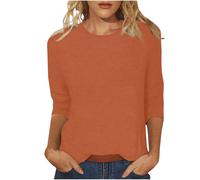 Chemise de course à manches longues pour femme, couleur unie, col rond, manches sept points, haut de Noël, combinaison pour femme, Orange, XL