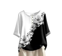 Chemise de course à pied pour femme - Haut d'été boutonné - Manches mi-longues - Chemisier à manches courtes - T-shirt graphique mignon, Noir , M