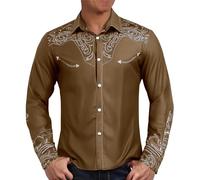Chemise de cowboy brodée pour homme - Chemise western vintage avec broderie, élégante chemise traditionnelle pour mariage, fête et costume de cowboy, O Marron., XXXXXL
