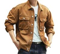 Chemise de cowboy en jean pour homme avec poches extérieures et fermeture éclair intégrale, marron, XXL