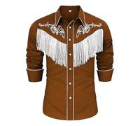 Chemise de cowboy occidentale 2026 à manches longues brodée et ajustée pour homme avec poches, marron, M