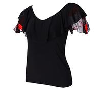 Chemise de Danse Carrée Chemisier de Danse Latine Hauts à Manches Courtes, Rouge, XL
