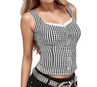 Chemise de fête pour femme - Gilet mignon avec bordure en dentelle - Boutons contrastés - Débardeur pour femme, Noir , S