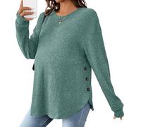 Chemise de grossesse élastique - Pull d'hiver chaud - Tissu doux et extensible - Fente latérale pour le confort maternel - Mobilité - Vêtements de grossesse - Troisième trimestre, Vert, M