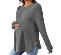 Chemise de grossesse élastique - Pull d'hiver chaud - Tissu doux et extensible - Fente latérale pour le confort maternel - Mobilité - Vêtements de grossesse - Troisième trimestre, gris, L