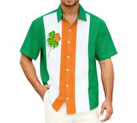 Chemise de jour de la Saint-Patrick pour homme, trèfle à quatre feuilles porte-bonheur chemise irlandaise boutonnée à manches courtes décontractée pour homme, costume de carnaval, plage hawaïenne