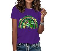 Chemise de la Saint-Patrick pour femme - Chemise porte-bonheur, motif trèfle léopard, décontracté, col rond, vacances, voyage, violet foncé, S