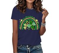 Chemise de la Saint-Patrick pour femme - Chemise porte-bonheur, motif trèfle léopard, décontracté, col rond, vacances, voyage, bleu marine, XXL