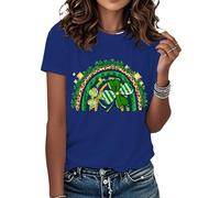 Chemise de la Saint-Patrick pour femme - Chemise porte-bonheur, motif trèfle léopard, décontracté, col rond, vacances, voyage, bleu, XXL