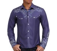 Chemise de loisirs à manches longues pour homme - Style occidental - Imprimé cowboy - Mode traditionnelle - Costume de carnaval - Coupe ajustée - Chemise boutonnée - Hippie - Stretch - Manches longues