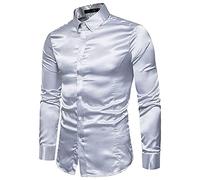 Chemise de luxe à manches longues en satin à motif cachemire pour homme, coupe classique, couleur unie, décontractée, pour danse, fête, smoking (gris, XXL)