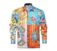 Chemise de Luxe à Manches Longues pour Homme - Imprimé en Satin - Imprimé Floral - pour fête, Bal de Fin d'année, boîte de Nuit, Taille M