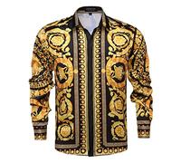 Chemise de Luxe à Manches Longues pour Homme - Imprimé en Satin - Imprimé Floral - pour fête, Bal de Fin d'année, boîte de Nuit, Taille XL