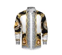 Chemise de luxe à manches longues pour homme - Imprimé en satin - Imprimé floral - Pour fête, bal de fin d'année, boîte de nuit, XX-Large