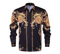 Chemise de Luxe à Manches Longues pour Homme - Imprimé en Satin - Imprimé Floral - pour fête, Bal de Fin d'année, boîte de Nuit, Taille L
