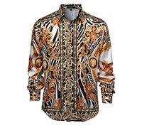 GSBOGOSSE Chemise de Luxe à Manches Longues pour Homme - Imprimé en Satin - Imprimé Floral - pour fête, Bal de Fin d'année, boîte de Nuit, Taille L