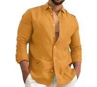 Chemise de luxe en satin pour homme - Tissu soyeux brillant, fermeture à boutons, manches longues, coupe ajustée, idéale pour les boîtes de nuit, les fêtes et les bals de fin d'année, Orange, L