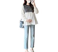 Chemise de maternité tendance à manches longues avec faux design en deux pièces, haut de grossesse léger, parfait pour le travail et le quotidien, chemisier de maternité décontracté à manches longues