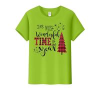 Chemise de Noël à manches courtes pour femme, chemisier « It's The Most Wonderful Time of The Year », imprimé lettres, col rond, manches courtes, tunique pour la vie quotidienne, cadeaux de Noël, vert