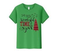 Chemise de Noël à manches courtes pour femme, chemisier « It's The Most Wonderful Time of The Year », imprimé lettres, col rond, manches courtes, tunique pour la vie quotidienne, cadeaux de Noël, Vert