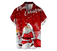 Chemise de Noël à manches courtes pour homme - Impression 3D - Chemise décontractée - Coupe ample - Chemise de Noël boutonnée - Rétro - Automne Hiver - Chemise de Noël - Chemise de costume pour