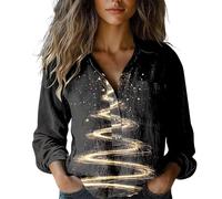 Chemise de Noël à manches longues pour femme - Chemisier de Noël 2025 en coton imprimé tendance - Chemises boutonnées - Hauts décontractés à manches longues - Tunique pour la vie quotidienne - Cadeaux