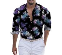 Chemise de Noël à manches longues pour homme - Chemise de Noël amusante avec imprimé Père Noël - Col rabattu - T-shirt à manches longues pour fête de Noël - Costume de Noël, lilas, XL