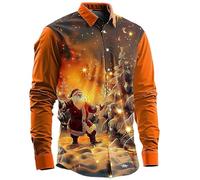 Chemise de Noël à manches longues pour homme - Drôle avec motif de Noël imprimé Ugly - Chemises de Noël respirantes - Chemise à manches longues - En coton - Pour fête de Noël