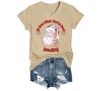 Chemise de Noël amusante à col en V avec inscription « He Sees What You've Been Reading » pour femmes et hommes, Kaki-VT-1, M