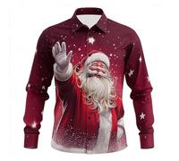 Chemise de Noël amusante pour homme, coupe ajustée, élégante | Chemise de Noël avec impression 3D Funky Xmas - Tenue de Noël - Chemise de Noël laide - Chemise de fête de Noël