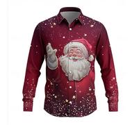 Chemise de Noël amusante pour homme, coupe ajustée, élégante | Chemise de Noël avec impression 3D Funky Xmas - Tenue de Noël - Chemise de Noël laide - Chemise de fête de Noël