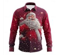 Chemise de Noël amusante pour homme, coupe ajustée, élégante | Chemise de Noël avec impression 3D Funky Xmas - Tenue de Noël - Chemise de Noël laide - Chemise de fête de Noël