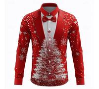 Chemise de Noël amusante pour homme, coupe ajustée, élégante | Chemise de Noël avec impression 3D Funky Xmas - Tenue de Noël - Chemise de Noël laide - Chemise de fête de Noël