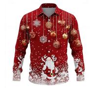 Chemise de Noël amusante pour homme, coupe ajustée, élégante | Chemise de Noël avec impression 3D Funky Xmas - Tenue de Noël - Chemise de Noël laide - Chemise de fête de Noël