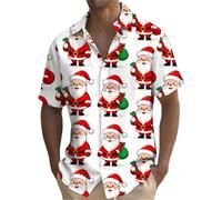 Chemise de Noël boutonnée pour homme - Chemise hawaïenne de bowling boutonnée - Chemise de plage décontractée imprimée, BG1., XXL